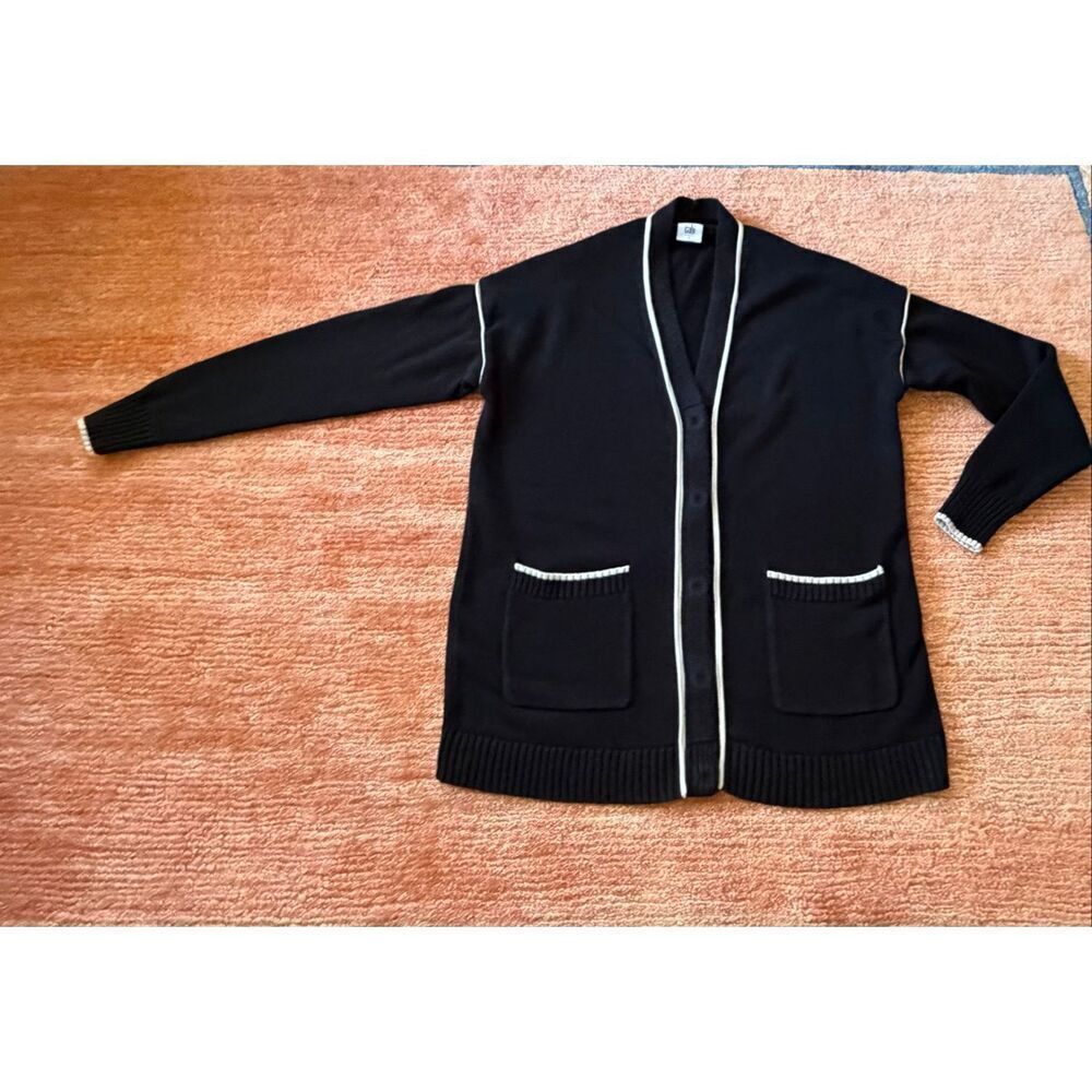 CAbi Cardigan S Black Contrast Trim Button Front Knit
